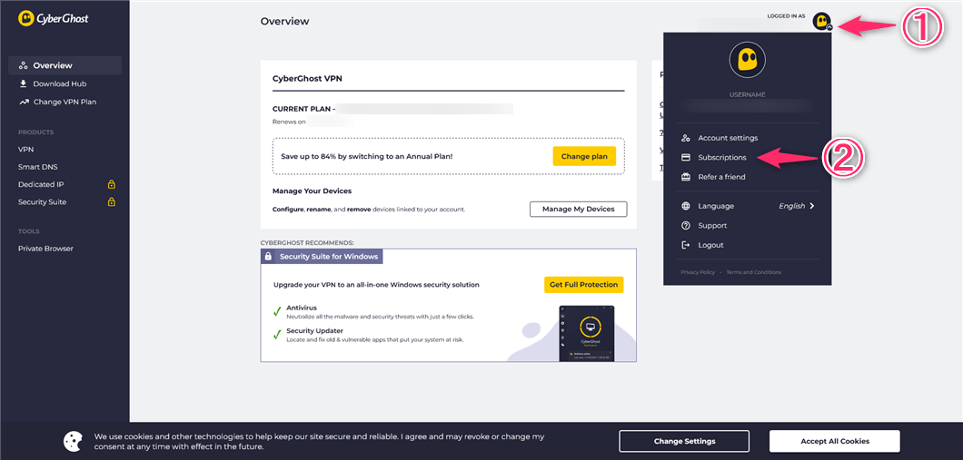 CyberGhost VPN วิธียกเลิกและขั้นตอนการคืนเงิน