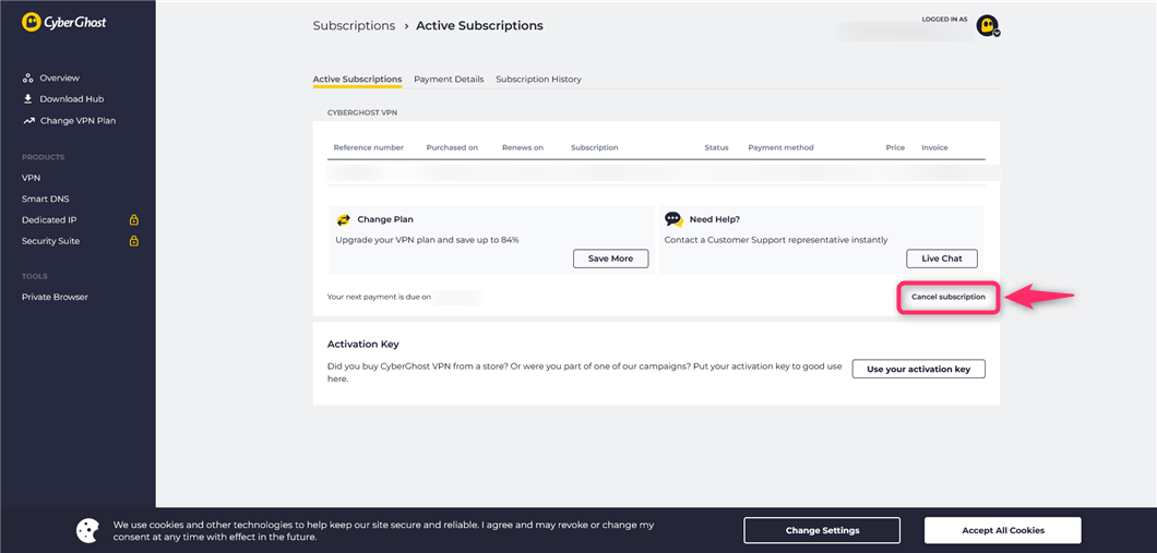 CyberGhost VPN วิธียกเลิกและขั้นตอนการคืนเงิน
