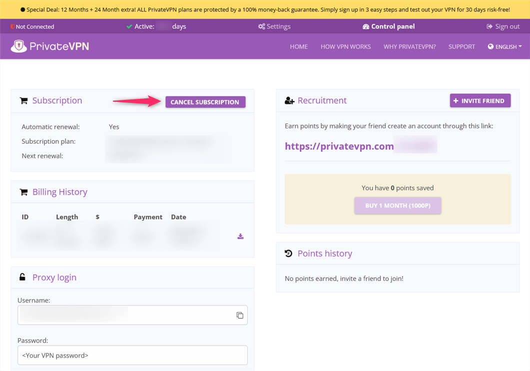 PrivateVPN วิธียกเลิกและขั้นตอนการคืนเงิน